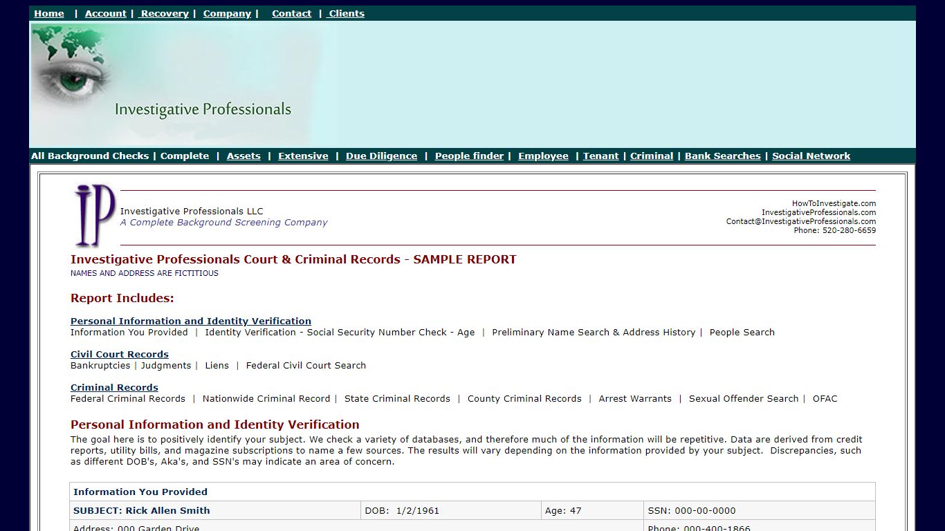 National Criminal and Court Records - Sample Report